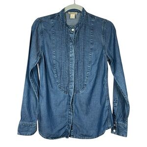 Lucky Brand Chambray Linen Blend Tuxedo Button Up Shirt Size S